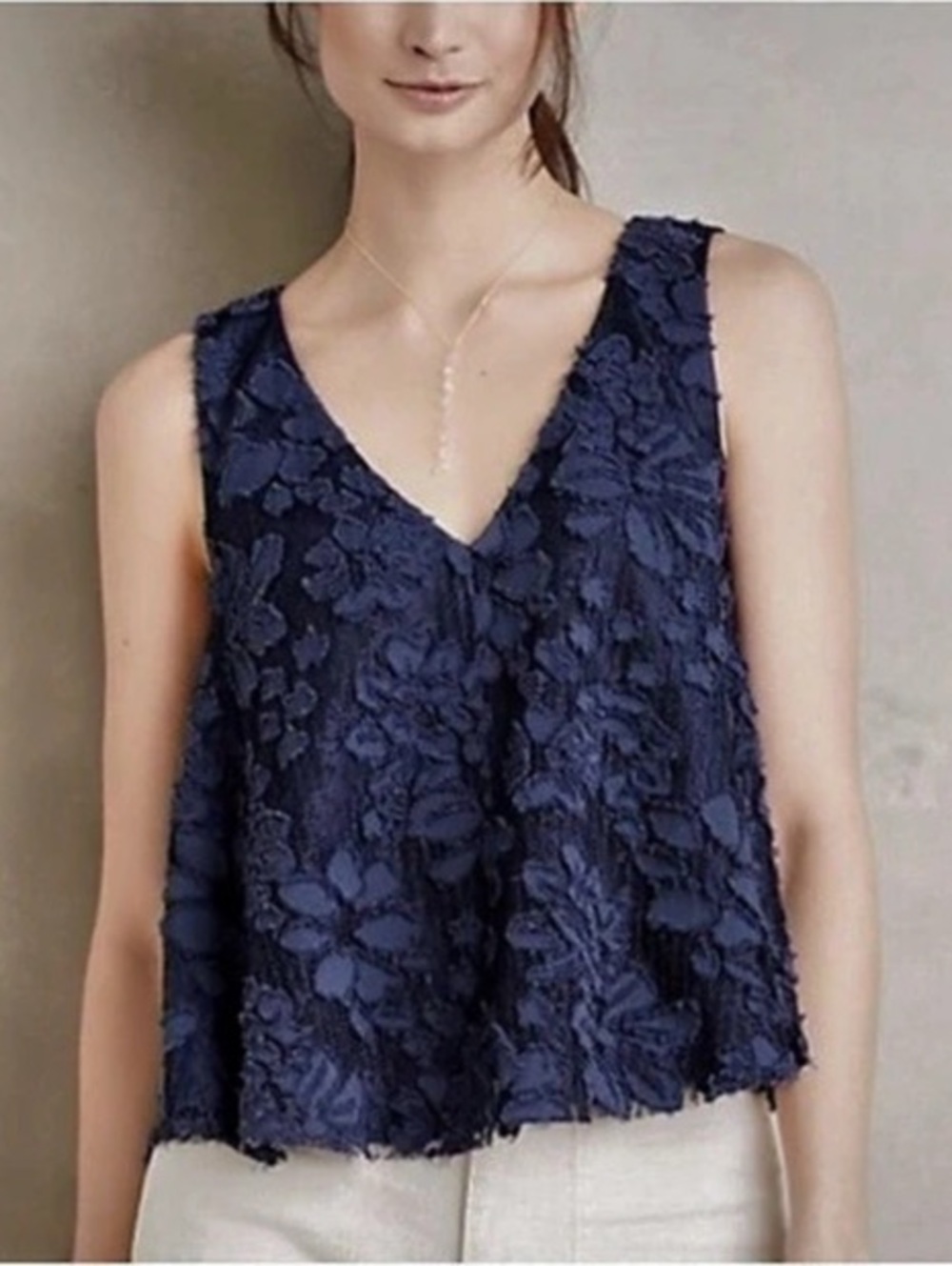 Maeve Kenia Floral Applique Lace Tank Top Blue